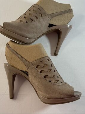Impo Taupe Suede Peep-Toe Slingback Heels